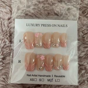 Pink floral coffin handmade press on nails